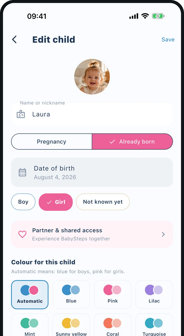 BabySteps app – Your own colors