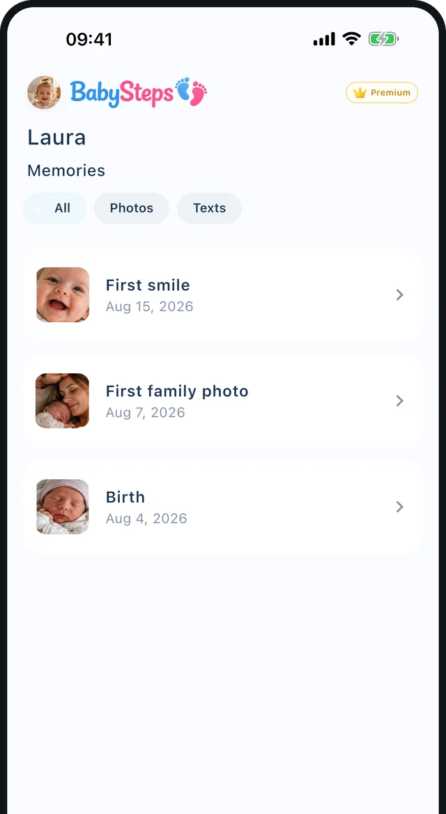 BabySteps app – All memories